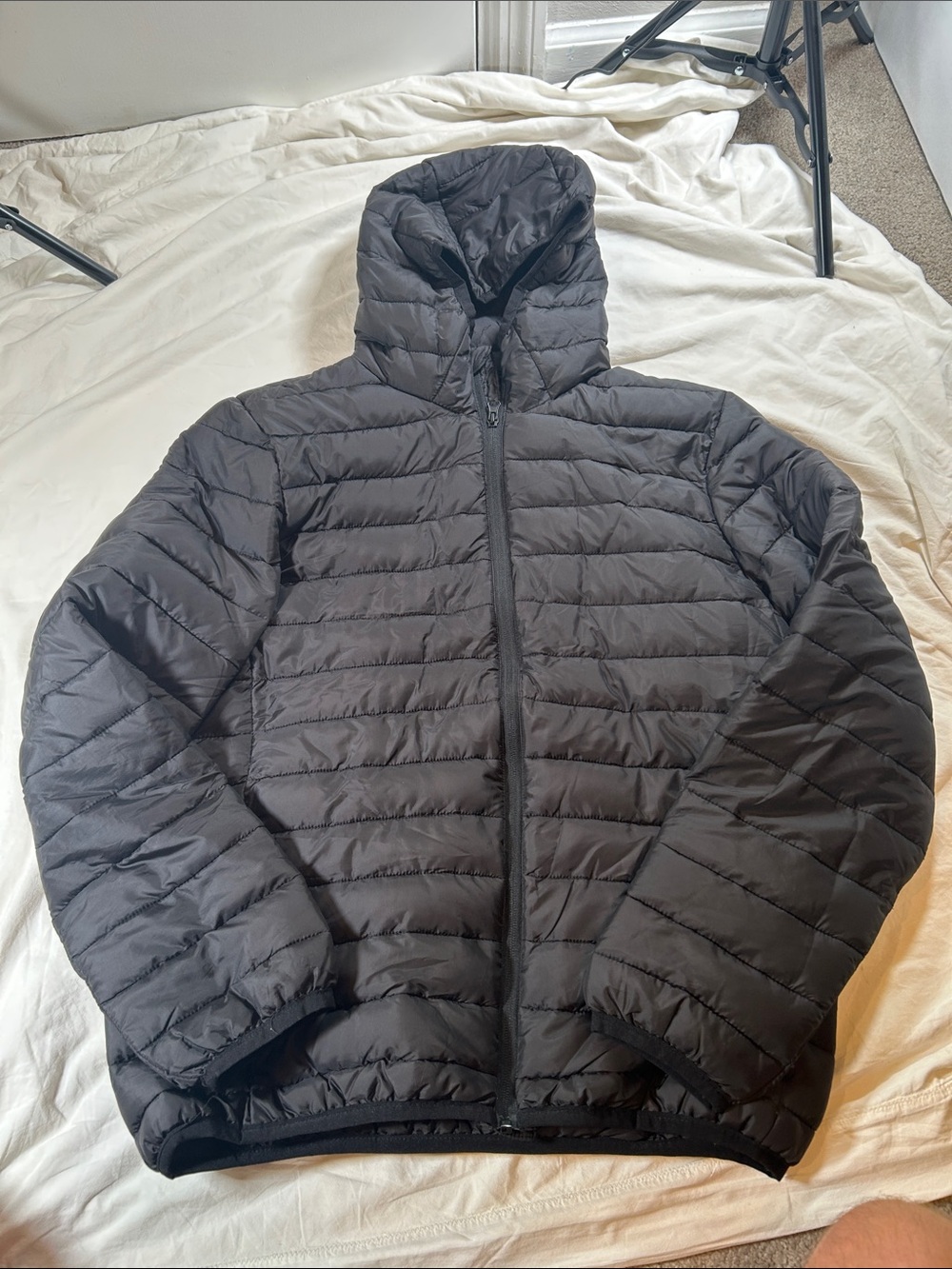 H&M Black Hooded Quilted Puffer Jacket
